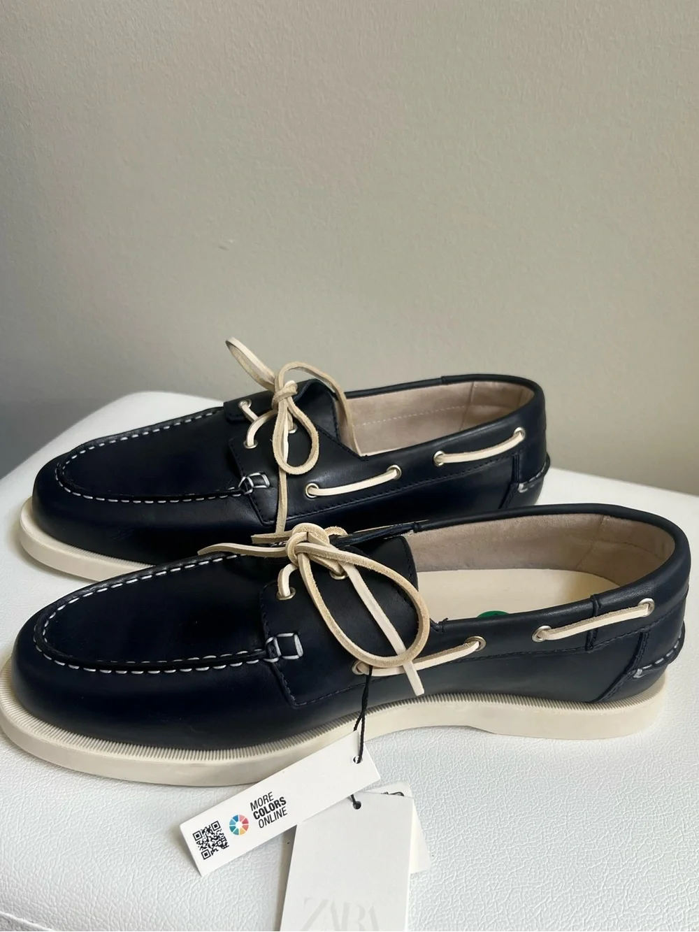 ZARA Navy Leather Boat Shoes Size 45 (12)